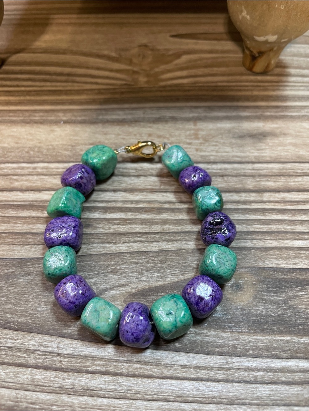Green and Purple Stone Beaded Bracelet